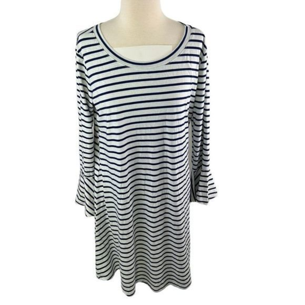 🌿4/$35🌿 THYME & HONEY White Blue Stripe Long Sleeve Dress (L)